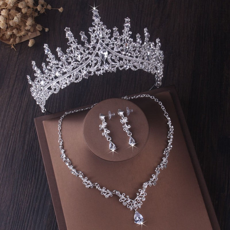 Elegant Silver Crystal Drop Bridal Set