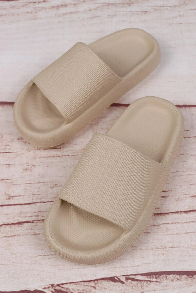 Beige Solid Non-slip Wide Band Thick Sole Slides Shoes