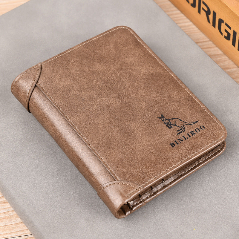New Casual Short Mens Wallet Solid Color Stitching Anti-Theft Brush Wallet