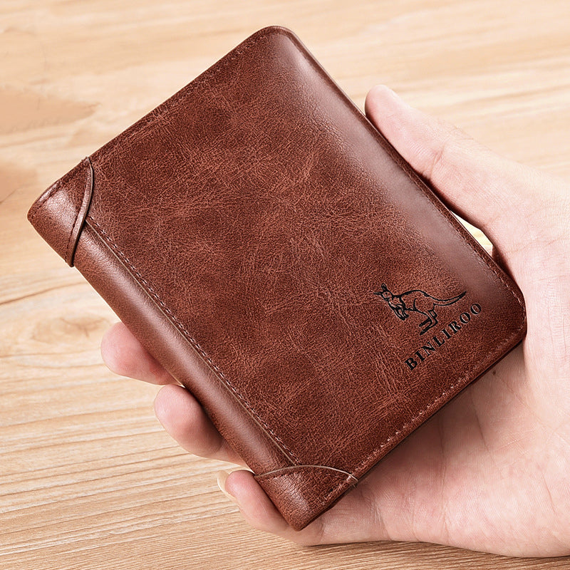New Casual Short Mens Wallet Solid Color Stitching Anti-Theft Brush Wallet