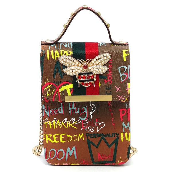 Queen Bee Stripe Graffiti Mini Crossbody Bag