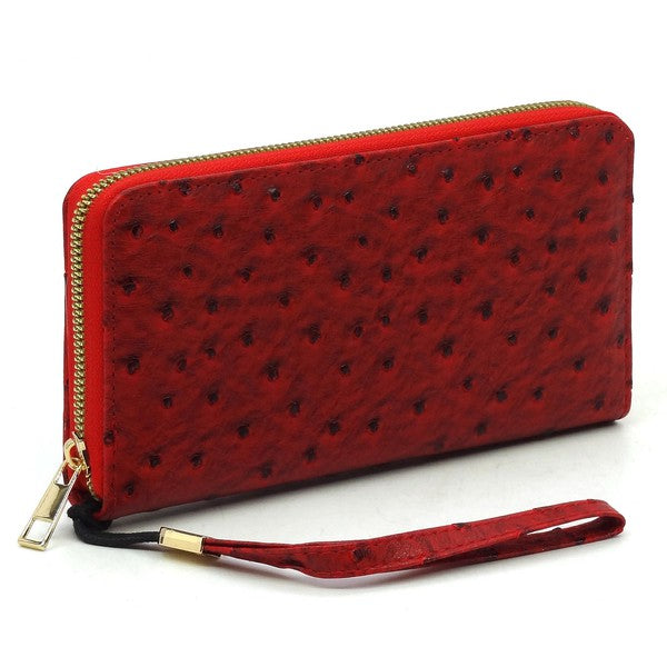 Ostrich Zip Around Wallet Wristlet