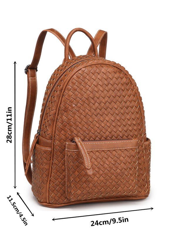 Woven backpack purse for women camel small