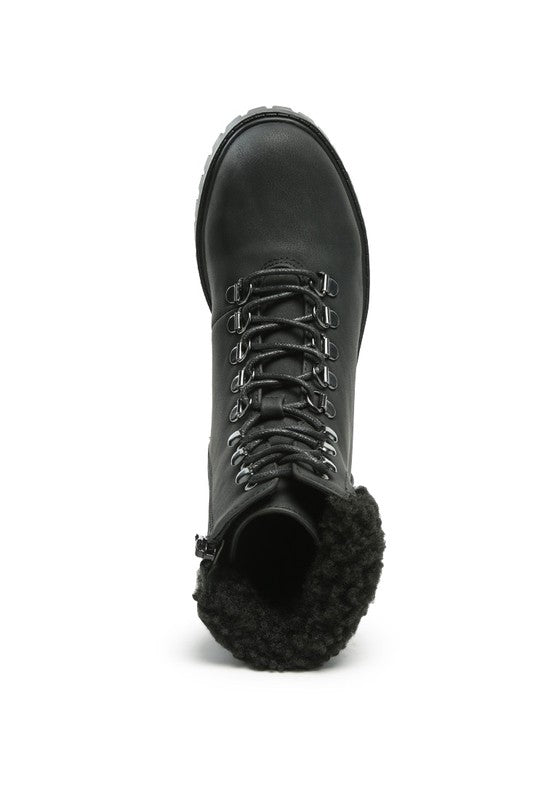 DOLON LACE-UP FUR COLLARED ANKLE BOOT