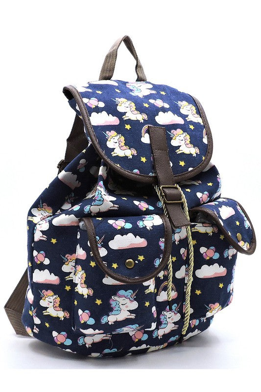 Unicorn Printed Canvas Backpack