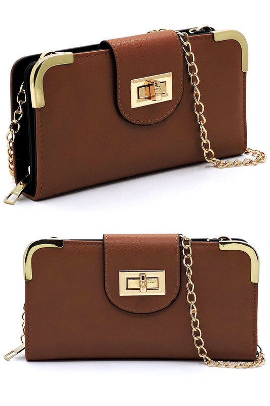 Fashion Turn Lock Crossbody Wallet