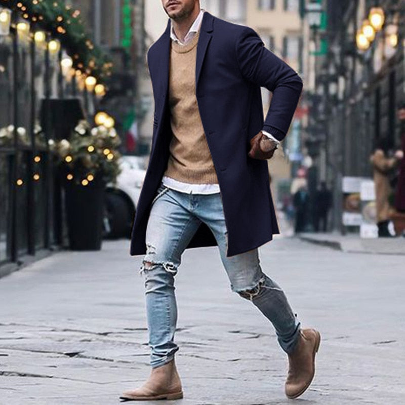 Fashion Winter Men's Long Trench Long Coat