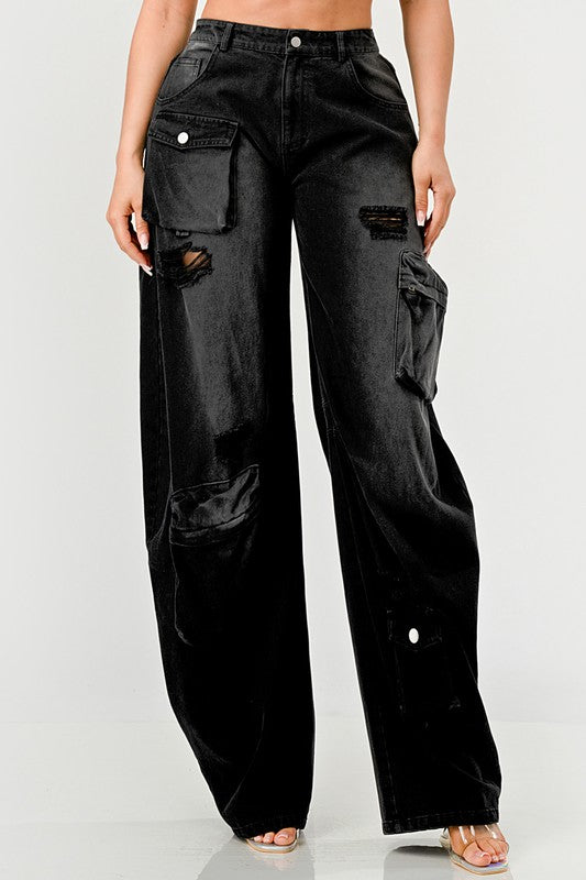 Athina Black washed out cargo pants