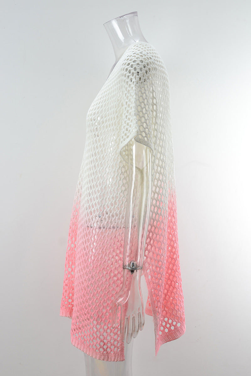 Pink Ombre Fishnet Hollow-out Beach Cover Up Dress