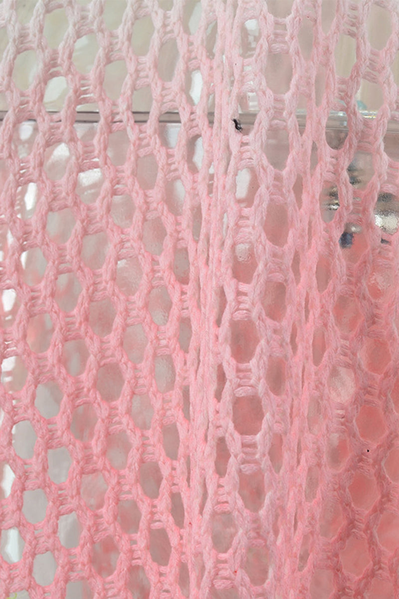 Pink Ombre Fishnet Hollow-out Beach Cover Up Dress