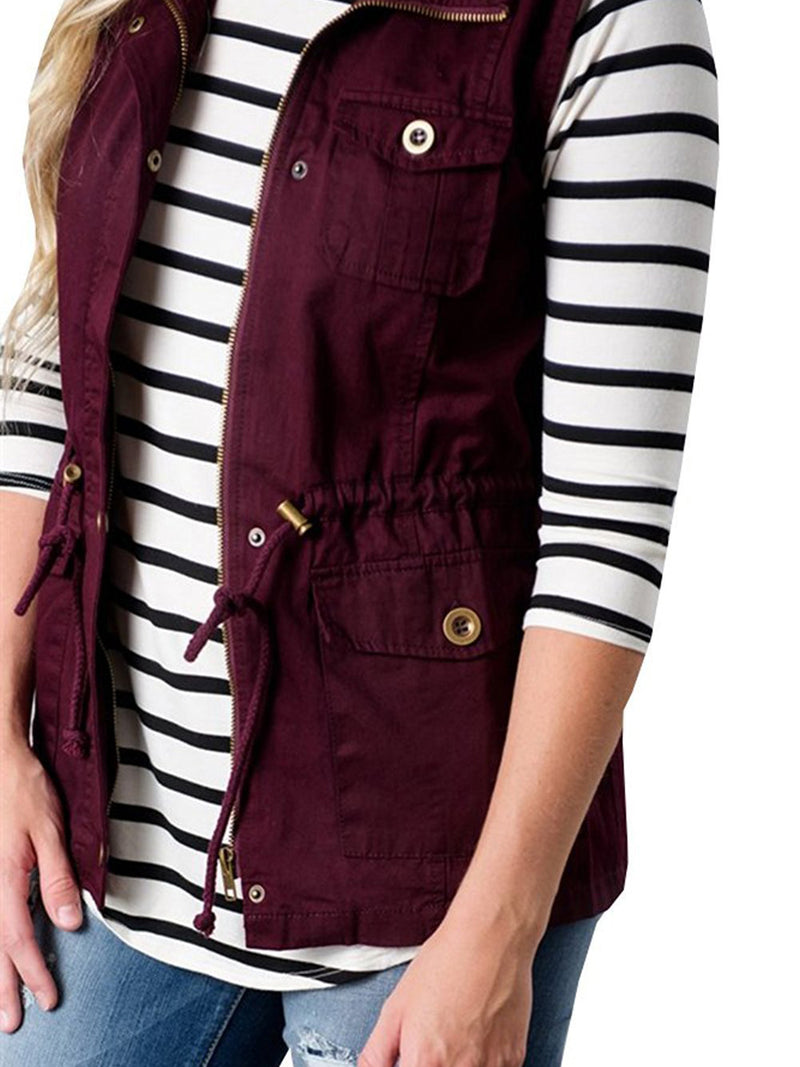 Drawstring Waist Vest with Pockets