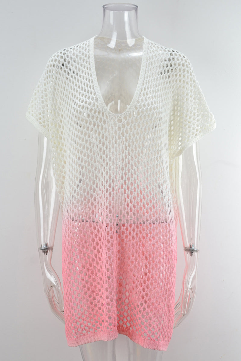 Pink Ombre Fishnet Hollow-out Beach Cover Up Dress