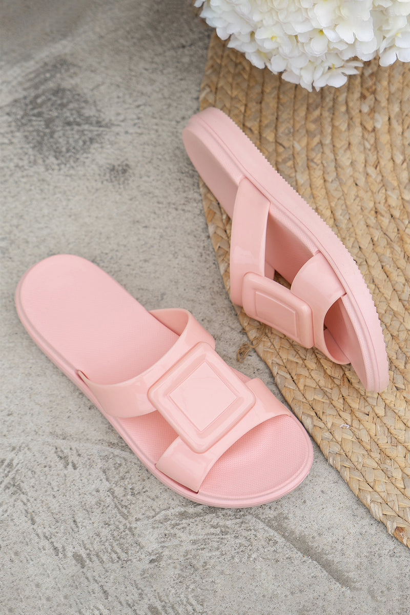 Pink Square Design Cutout Open Toe Slides Shoes