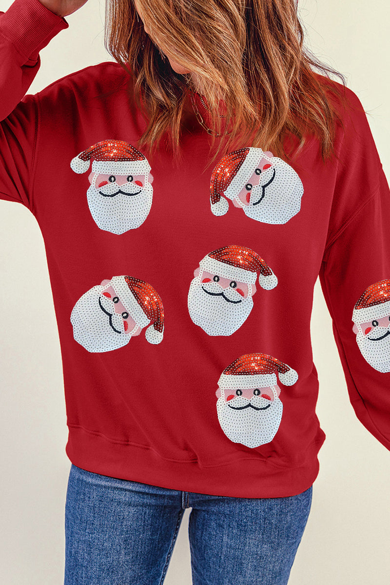 Black Santa Claus Sequin Graphic Sweatshirt
