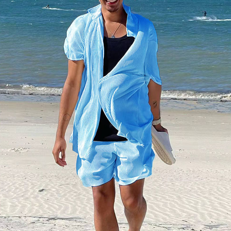 Men's casual solid color beachwear set