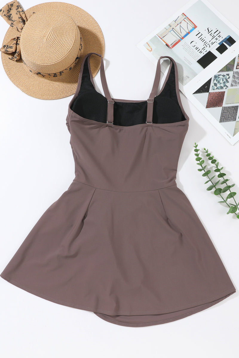 Black Knotted Split Skirt One Piece Swim Dress