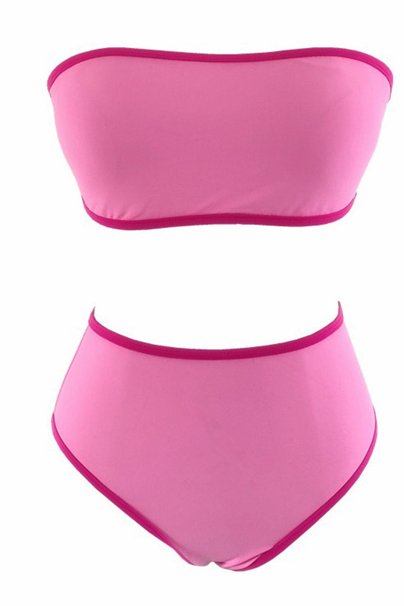 Bonbon Contrast Trim Bandeau High Waist Bikini Swimsuit