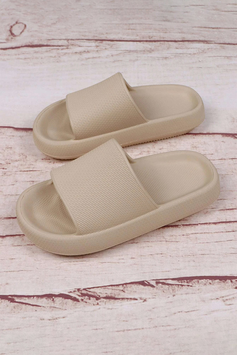 Beige Solid Non-slip Wide Band Thick Sole Slides Shoes