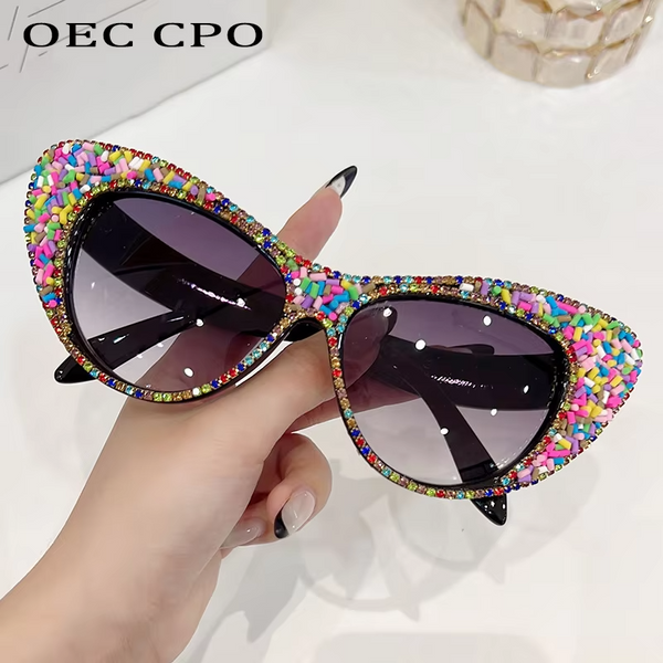 Oversized Cat Eye  Rhinestone Sunglasses