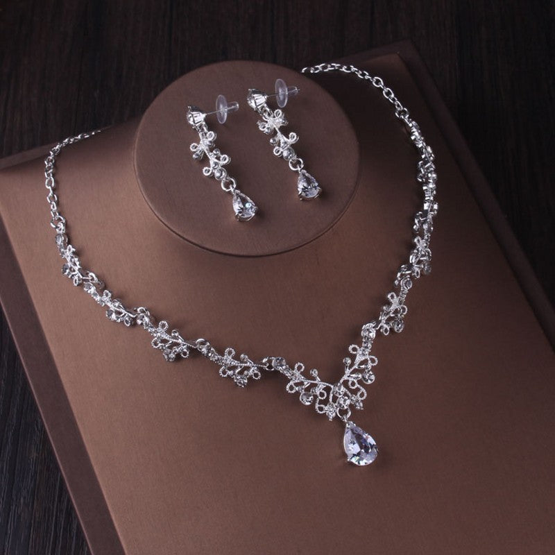 Elegant Silver Crystal Drop Bridal Set