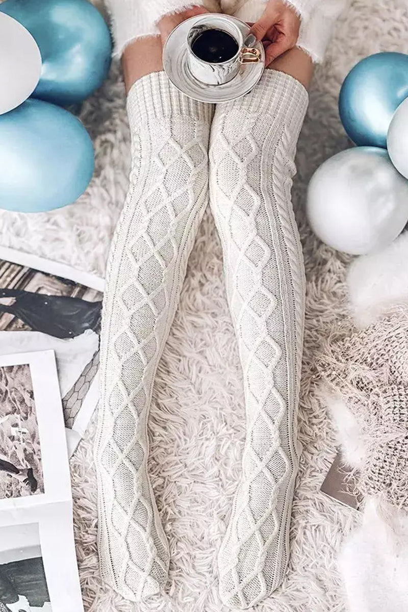Bright White Cable Knit Thigh High Winter Socks