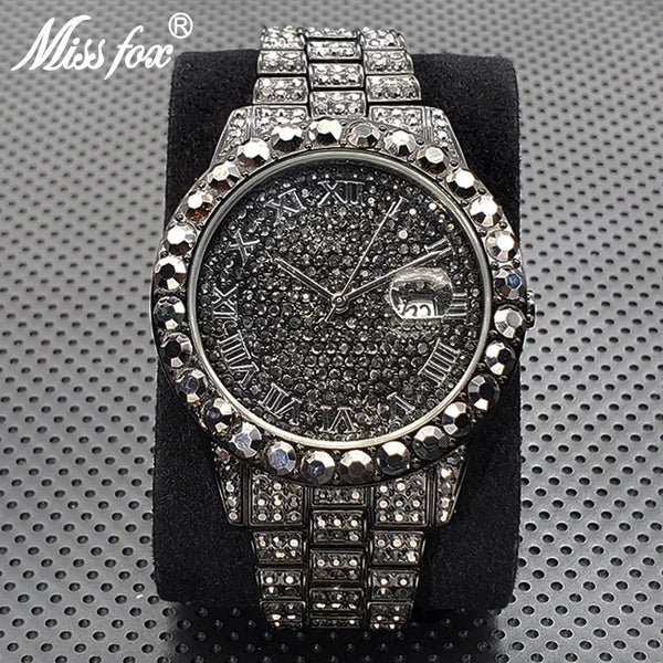 Stylish Black Crystal Hip Hop Watch For Men