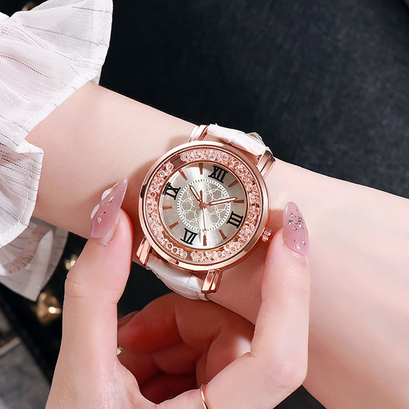 Women's Leather Strap Crystal Beads watch