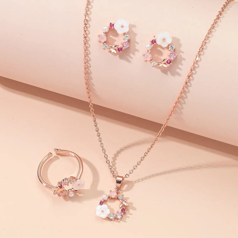 4 PiecesRose Gold Zircon Jewelry Set