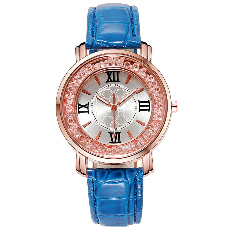 Women's Leather Strap Crystal Beads watch