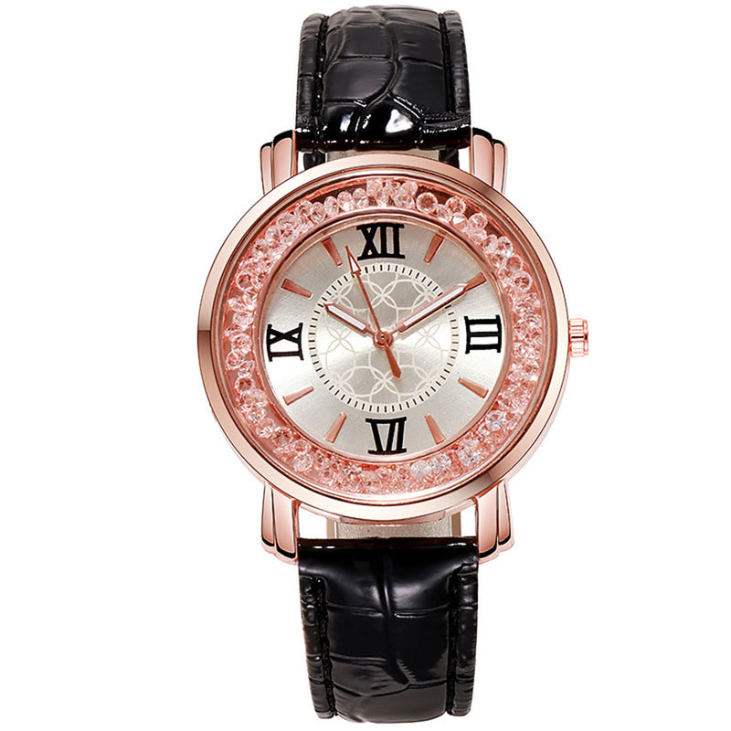 Women's Leather Strap Crystal Beads watch