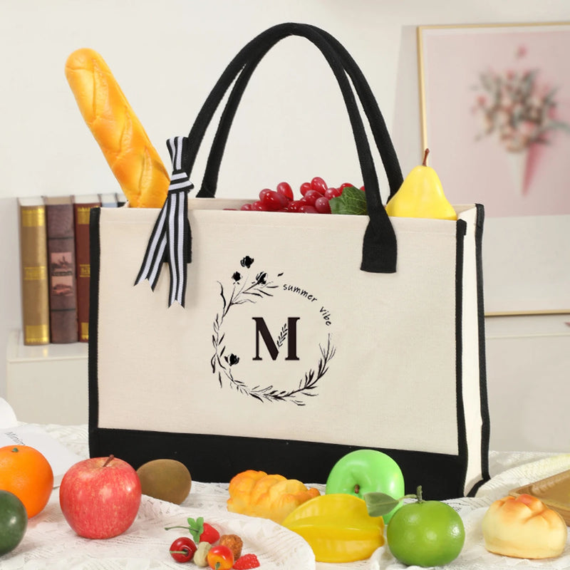 Personalized Garland Lettering Canvas Tote Bag