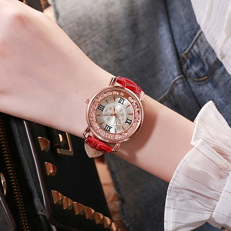 Women's Leather Strap Crystal Beads watch