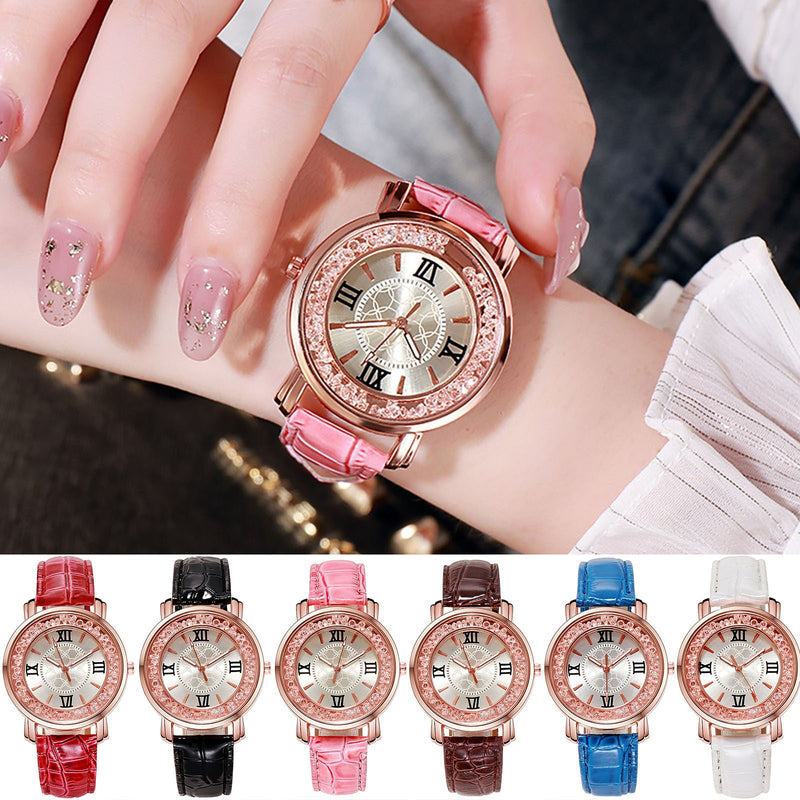 Women's Leather Strap Crystal Beads watch