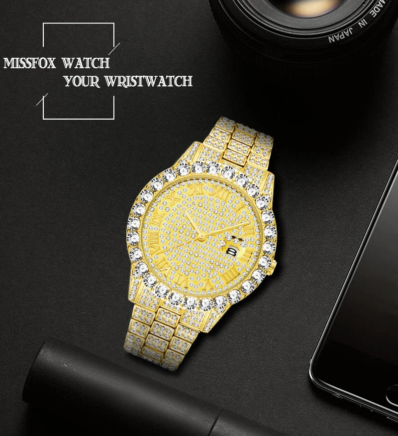 Stylish Black Crystal Hip Hop Watch For Men