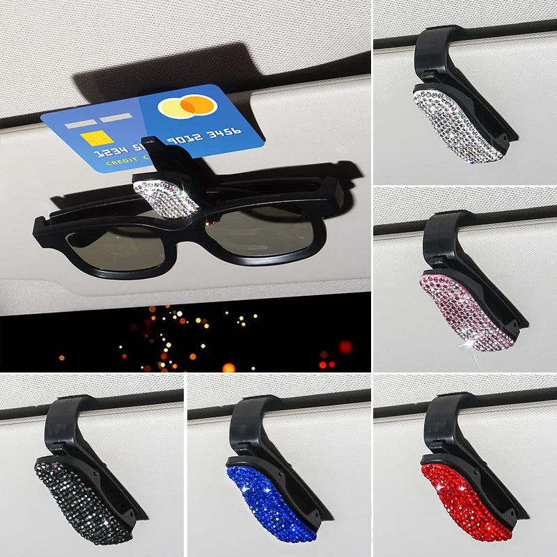 Sun Visor Rhinestone Sunglasses Clip Holder