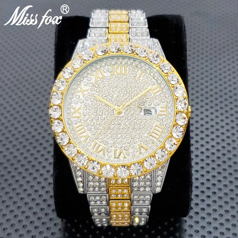 Stylish Black Crystal Hip Hop Watch For Men