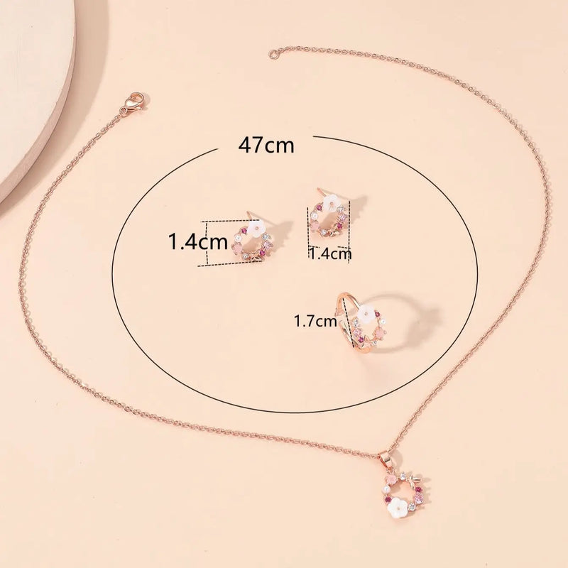 4 PiecesRose Gold Zircon Jewelry Set