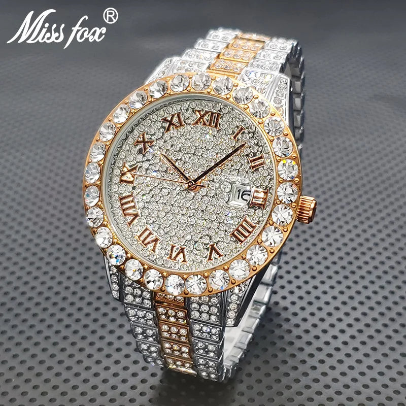 Stylish Black Crystal Hip Hop Watch For Men