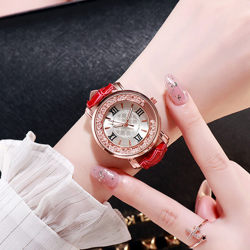 Women's Leather Strap Crystal Beads watch