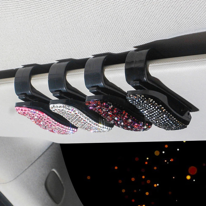 Sun Visor Rhinestone Sunglasses Clip Holder