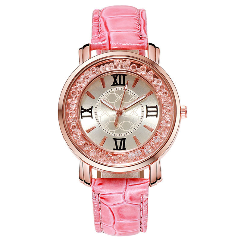 Women's Leather Strap Crystal Beads watch