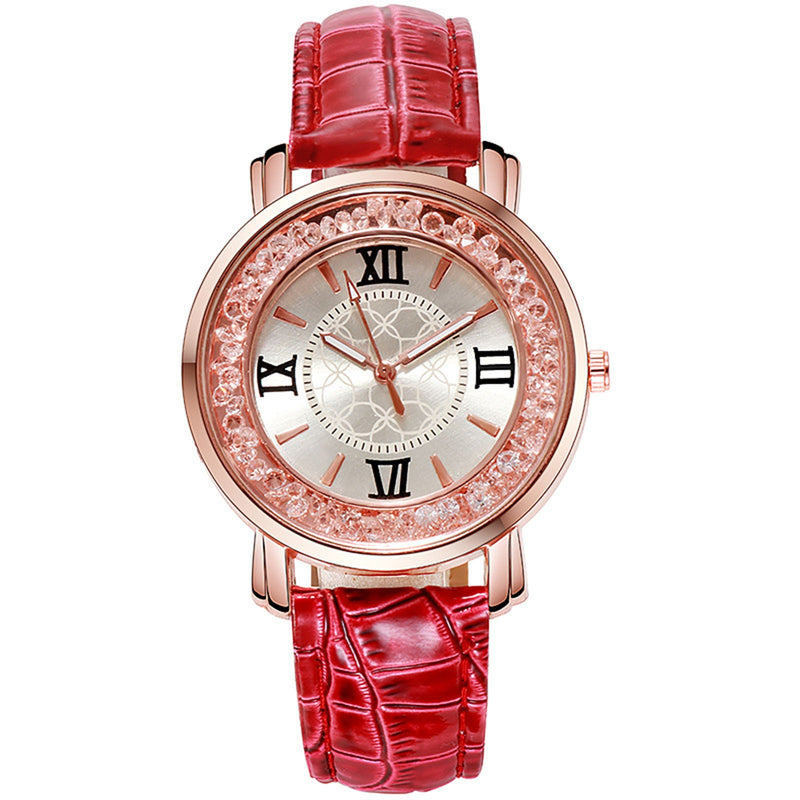 Women's Leather Strap Crystal Beads watch