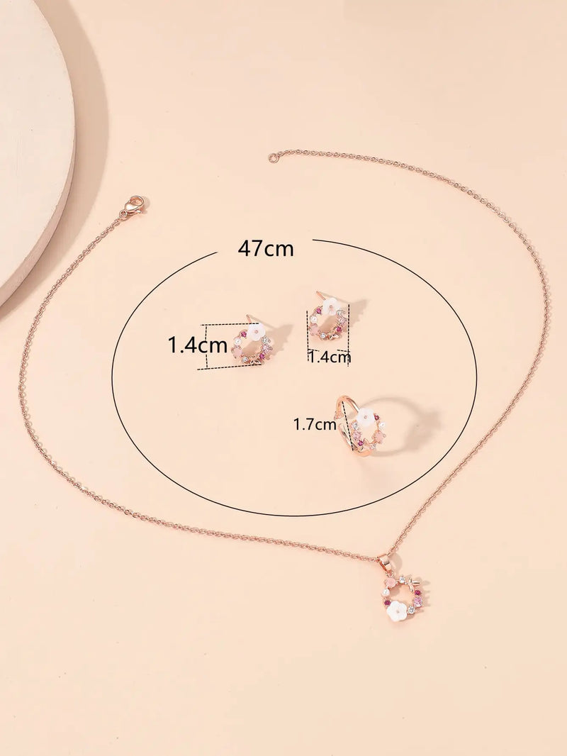 4 PiecesRose Gold Zircon Jewelry Set