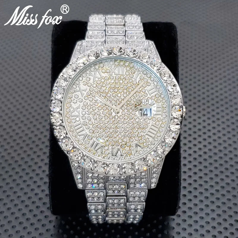 Stylish Black Crystal Hip Hop Watch For Men