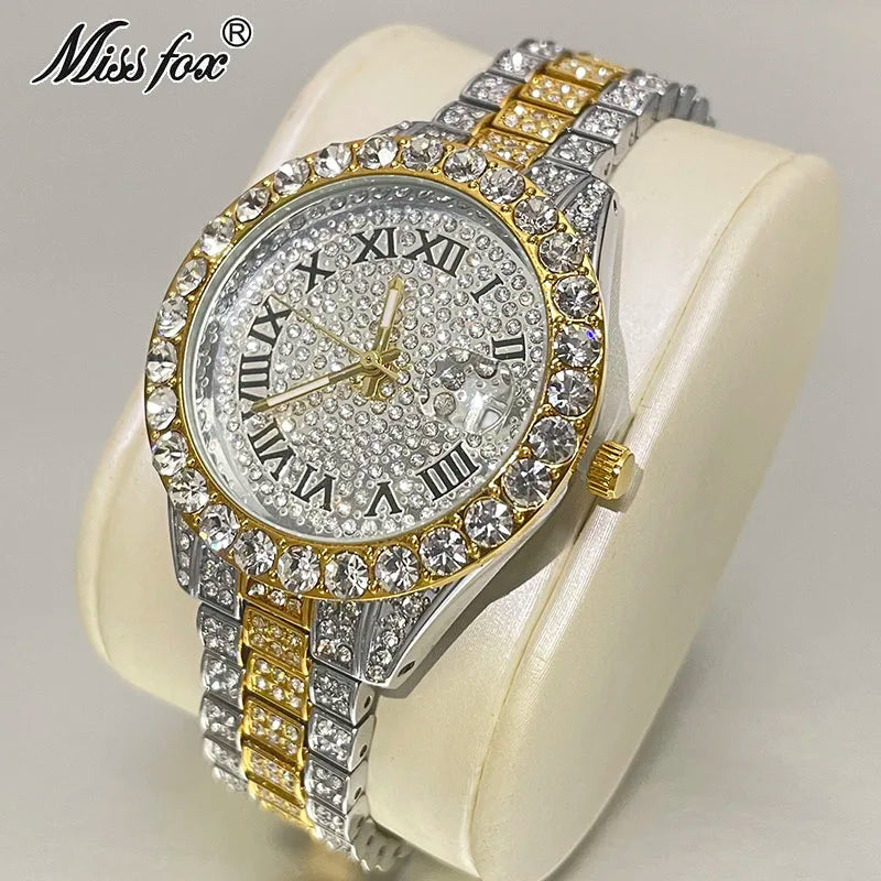 Women's Luxury Watch Miss Fox Fashion Waterproof Iced Diamond Quartz Watch