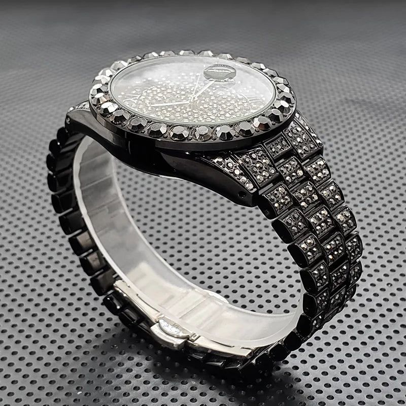 Stylish Black Crystal Hip Hop Watch For Men