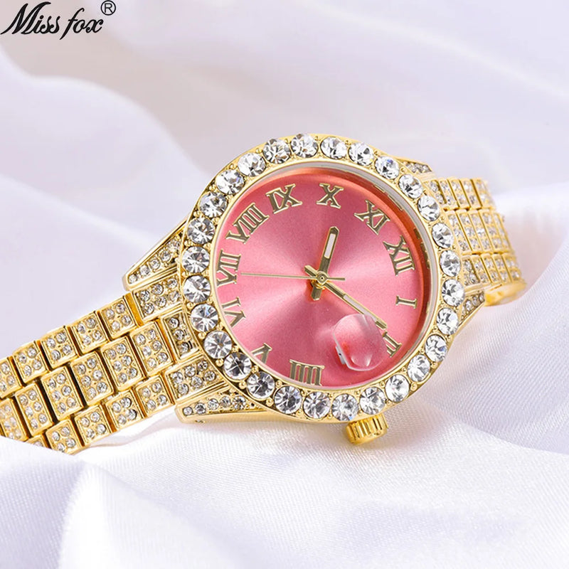 Women's Luxury Watch Miss Fox Fashion Waterproof Iced Diamond Quartz Watch