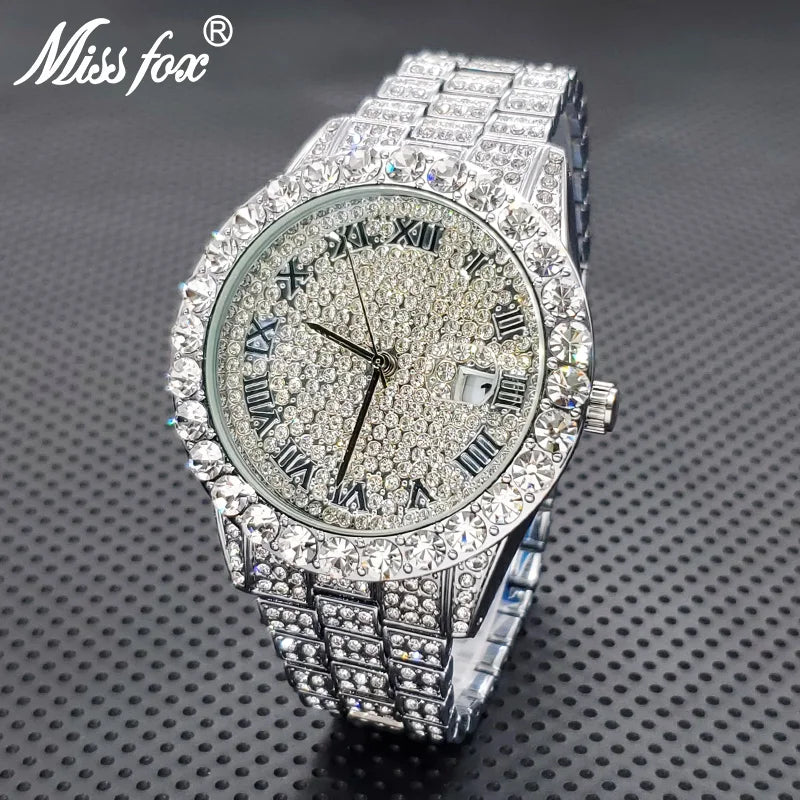 Stylish Black Crystal Hip Hop Watch For Men