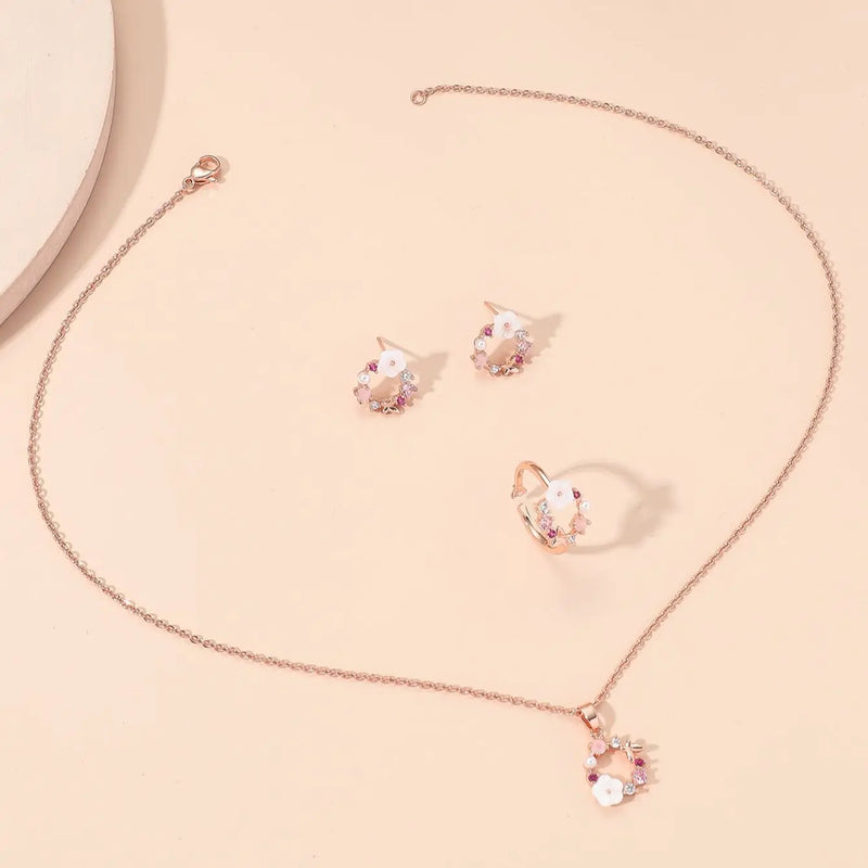 4 PiecesRose Gold Zircon Jewelry Set