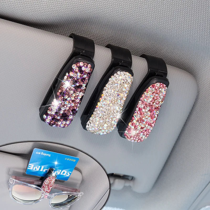 Sun Visor Rhinestone Sunglasses Clip Holder